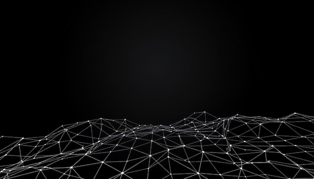 Abstract white network lines and dots on black background