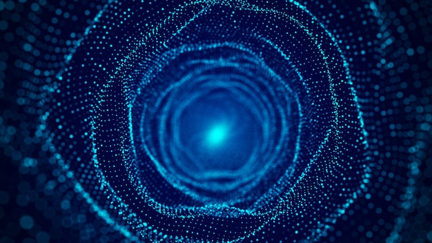Abstract wireframe tunnel Blue wormhole 3D portal grid Futuristic fantasy funnel 3d rendering