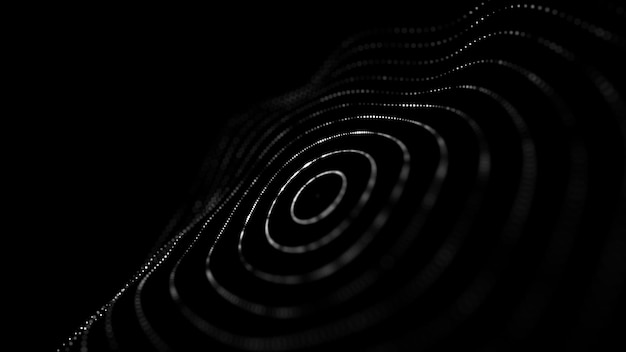 Abstrakti aalto liikkuvilla pisteillä, hiukkasten virta, kyberteknologia-kuvitus, 3d-renderöidä