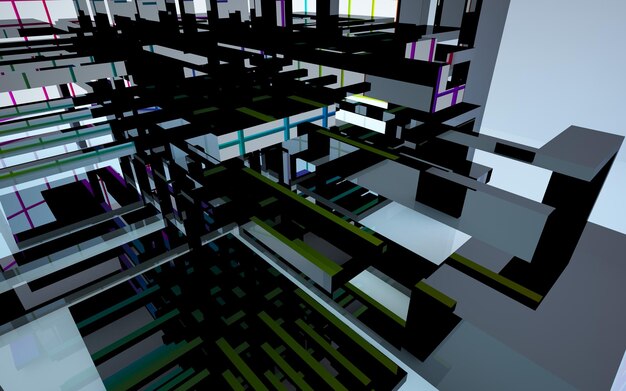 Abstrakti arkkitehtoninen lasinen gradienttiväri minimalistisen talon sisustassa suurilla ikkunoilla 3d-renderöidä