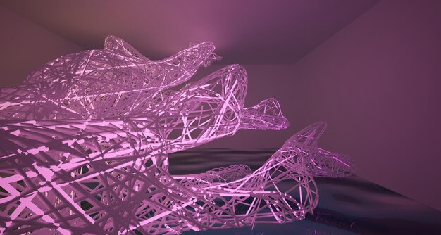 Abstrakti arkkitehtoninen minimalistinen tausta, laser-show ultraviolettispektrissä, moderni