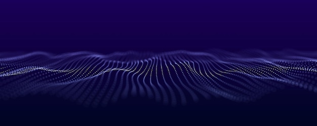 Abstrakti pisteaalto sinisen ja purppuran sävyissä. Musiikin taajuuskorjain. 3d-renderöidä