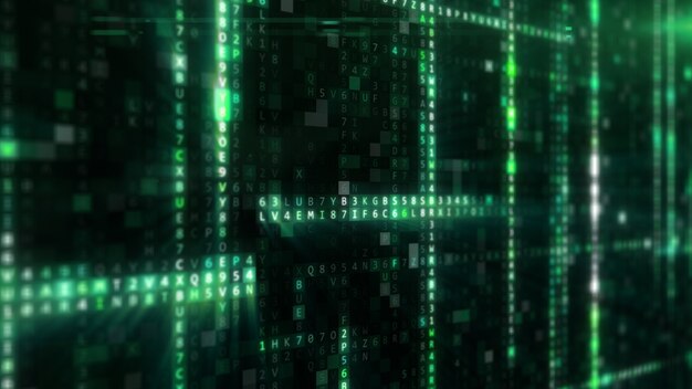Abstrakti sininen futuristinen tietotekniikan heksadesimaalidigitaalisen datakoodin tausta 3D-kuvitus