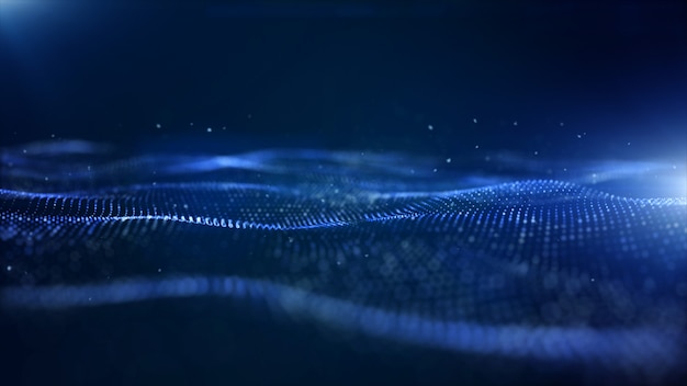 Abstrakti sininen väri digitaalisten hiukkasten aaltotausta