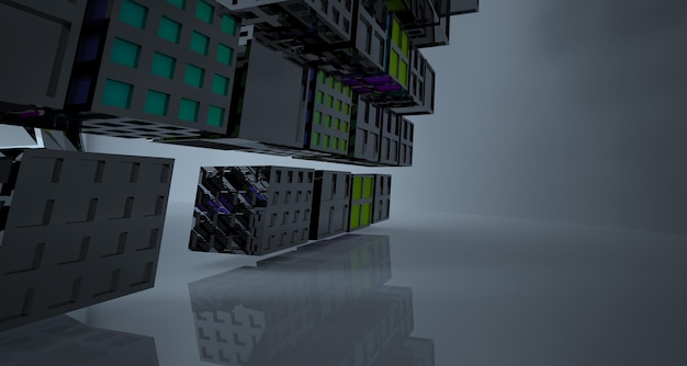 Abstrakti valkoinen ja värillinen gradienttilasit sisätiloissa monitasoinen julkinen tila, jossa ikkuna 3d-renderöidä