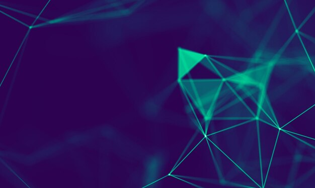 Abstraktit siniset geometriset hiukkaset purppuranpunaisella taustalla Yhteysrakenne Tiede sininen tausta Futuristinen teknologia HUD-elementti yhdistää pisteitä ja viivoja Iso data ja liiketoiminta