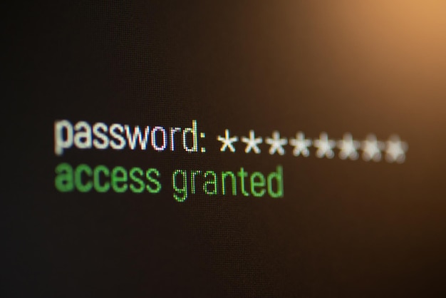 Access granted inscription on computer screen while entering website