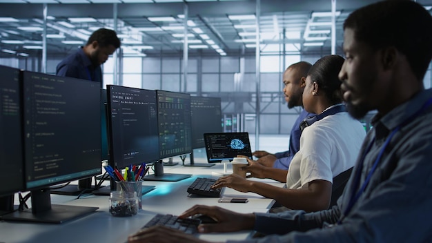 Admin in data center drinking coffee and implementing AI systems