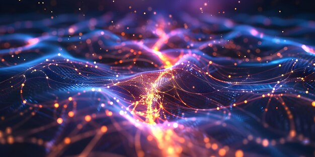 advancements in technology visualizing a quantum computing grid with artificial neurons and particles concept quantum computing artificial neurons technology advancements particle visualization