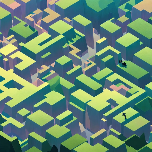 Aerial view of isometric stylized land, texture, pattern