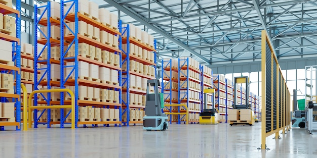 agv robots efficiently sorting hundreds of parcels per hour(automated guided vehicle). 3d rendering