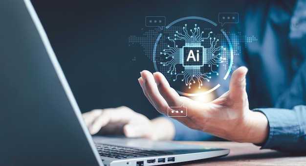 ai artificial intelligence technology smart robot ai artificial intelligence by enter command prompt for generates something futuristic technology transformation chatbot assistant secretary