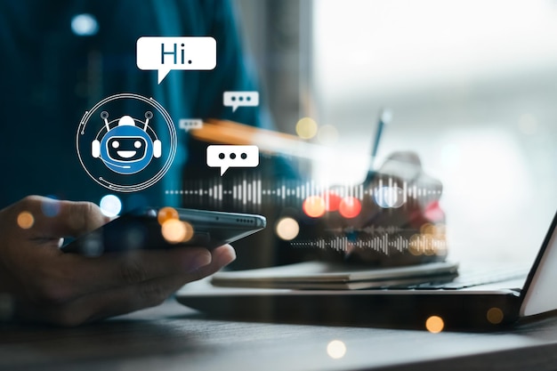 AI Chatbot intelligent digital customer service application concept computer mobile application uses artificial intelligence chatbots automatically respond online messages to help customers instantly