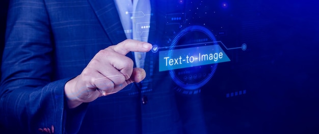 Ai tech Text to image virtual graphic with AI Artificial Intelligence using command prompt for generates something Futuristic technology transformation