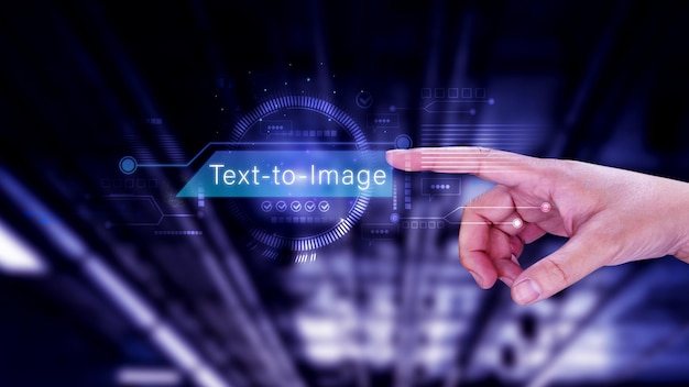 Ai tech Text to image virtual graphic with AI Artificial Intelligence using command prompt for generates something Futuristic technology transformation