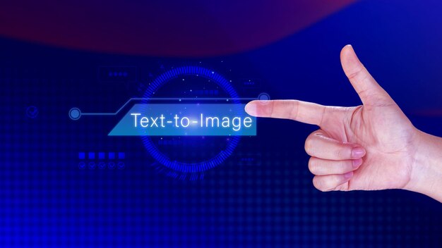 Ai tech Text to image virtual graphic with AI Artificial Intelligence using command prompt for generates something Futuristic technology transformation