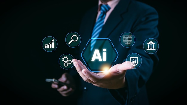 Ai technology Artificial Intelligence man using technology smart robot Chat with Ai
