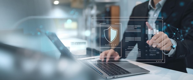 AI Technology Businessman use laptop artificial intelligence in the process of predictive analytics