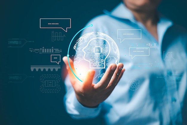 ai the concept of artificial intelligence use analytics automation and an autonomous brain big data management computer connection information intelligence technology chatgpt automated gpt