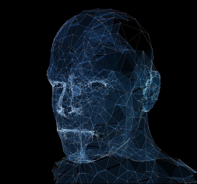 Ajattelijoihin yhdistetyt viivat symboloivat tekoälyn merkitystä. 3d-renderöidä.