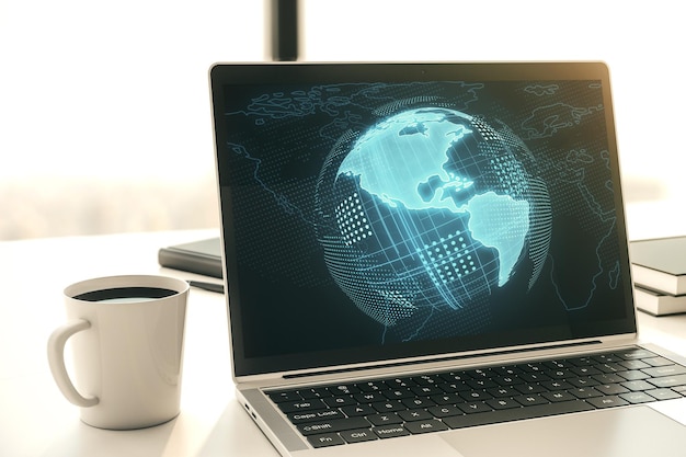 Amerikan kartta modernissa tietokoneen näytössä, big data ja digitaalisen teknologian käsite. 3D-renderointi