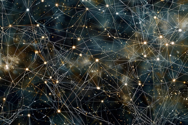 an abstract background filled with numerous intersecting lines and dots creating a complex and fascinating pattern a web of digital connections expanding infinitely