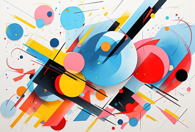 an abstract painting of color ful objects in the style of dynamic geometric