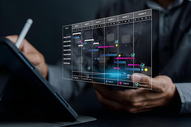 Analysis working with computer and Data Management System to make report workflow and time schedule connected to database