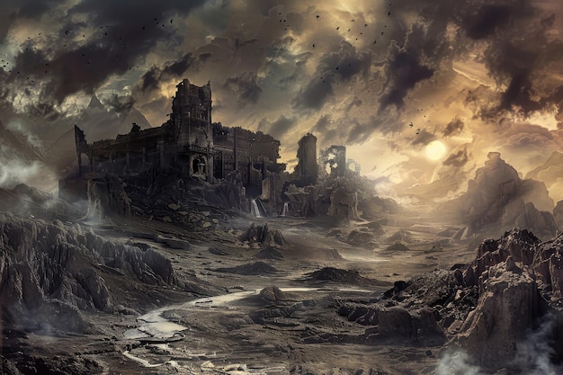 Ancient ruins of a forgotten civilization stand tall in the middle of a vast desert landscape