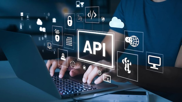 API Development and Integration Software Engineer Coding with Digital Interface Overlay