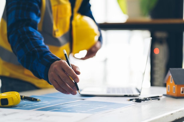 Architect Engineer Design Working on Blueprint Planning Concept Construction Concept