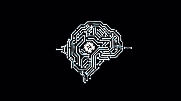 artificial intelligence brain animation data mining deep learning electronic brain powered by processor futuristic human brain interface concept