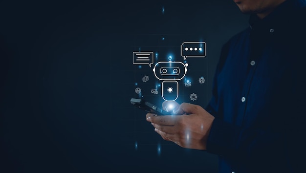 artificial intelligence chatting with an intelligent ai asks for the answers he wantsbusiness modern technology internet and networking conceptchatgpt with ai