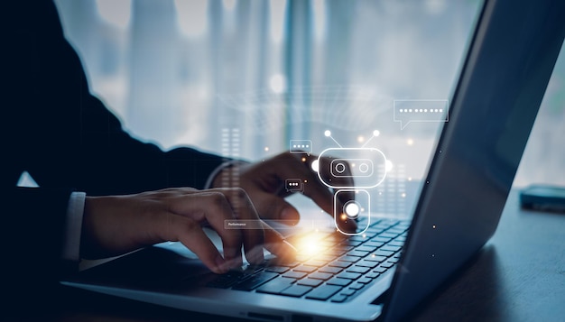 Artificial Intelligence Chatting with an intelligent ai asks for the answers he wantsBusiness modern technology internet and networking conceptChatGPT with AI