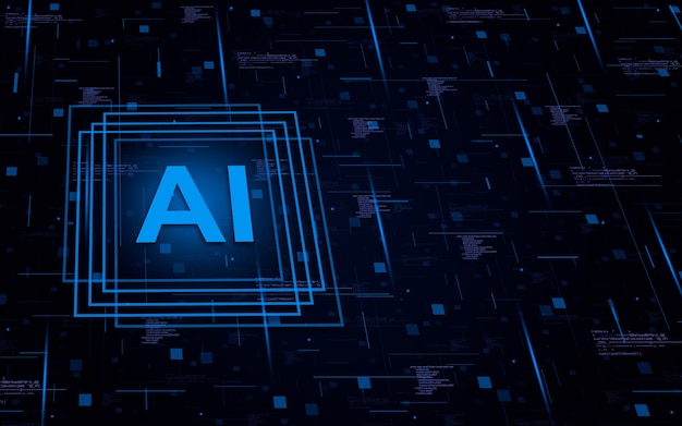 artificial intelligence element on technological background with code elements, ai concept