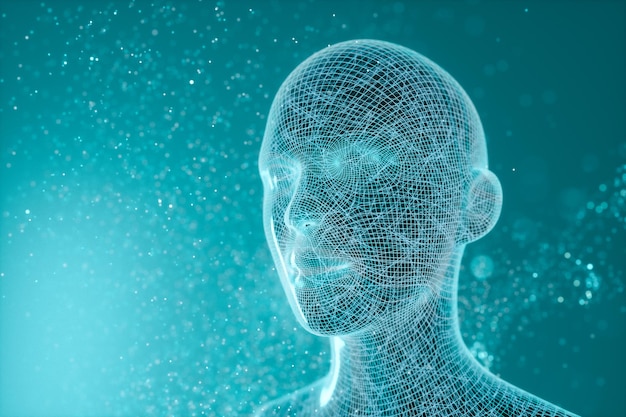 Artificial intelligence head Lines and head 3d rendering