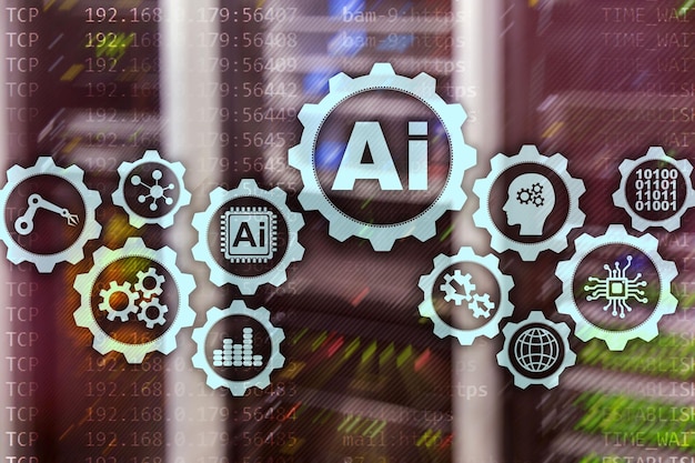 Artificial intelligence hitech business technologies concept Futuristic server room background AI