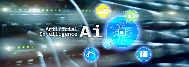 Artificial intelligence hitech business technologies concept Futuristic server room background AI