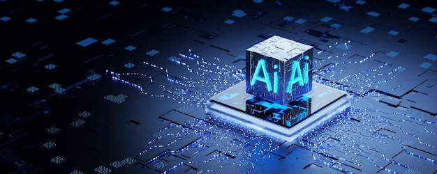 Artificial intelligence training Training a neural network Artificial intelligence concept Neurochip Neuro interface Artificial intelligence microprocessor 3D render