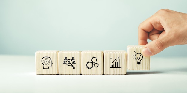 Assembled wooden cubes on the theme of business ideas