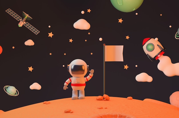 Astronaut Mission To Mars holding a blank flag rendering