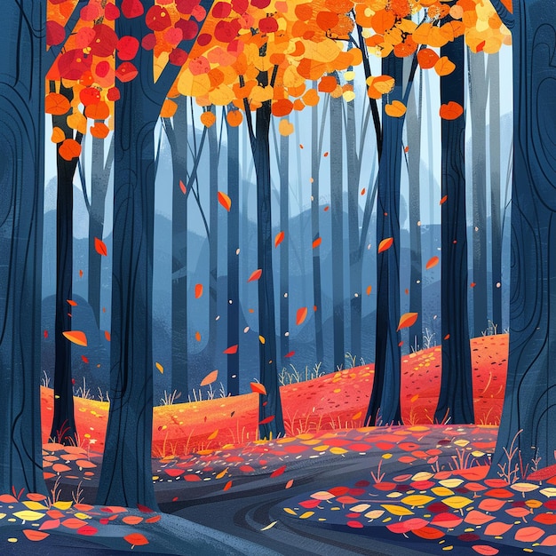 Autumn trees on forest background illustration