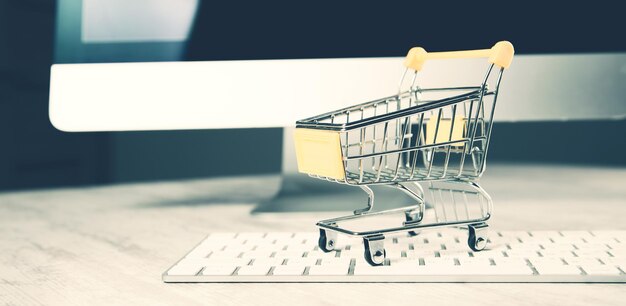 Basket with keyboard on the table
