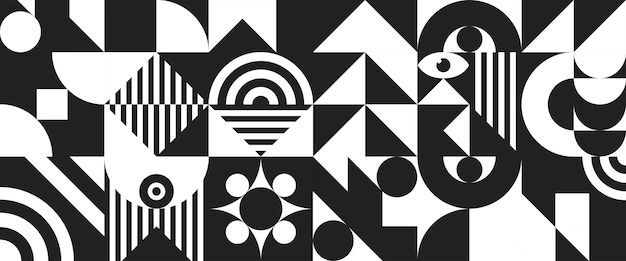 bauhaus banner minimal 20s geometric style with geometry figures and shapes circle triangle square human psychology and mental health concept illustration vector 10 eps