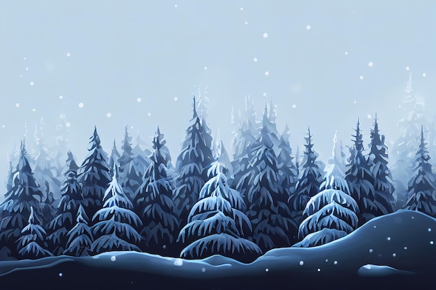 Beautiful watercolor coniferous forest illustration Christmas fir trees winter nature holiday background conifer snowfall outdoor 3d Illustration