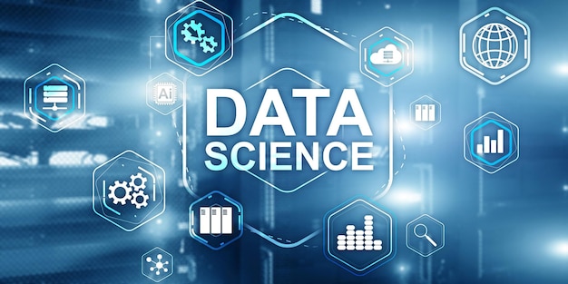 Big Data science analysis information technology concept Server room background
