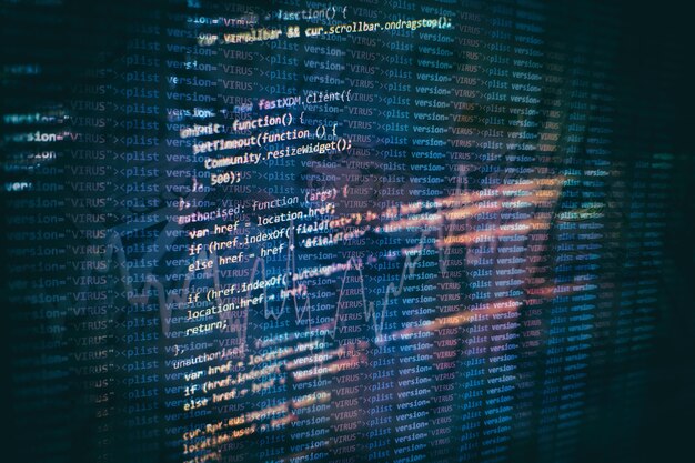 Big data storage and cloud computing representation. Programming code .