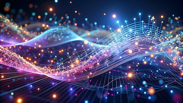 big data visualization the musical stream of sounds abstract background with interweaving of dots