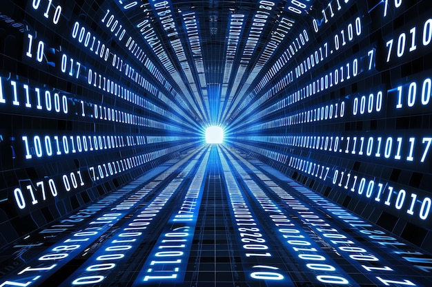 Binary Code Tunnel with Bright Light