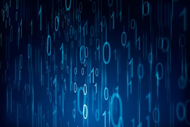 Binary computer code on blue background 01 numbers pattern Data and technology texture 3D Rendering